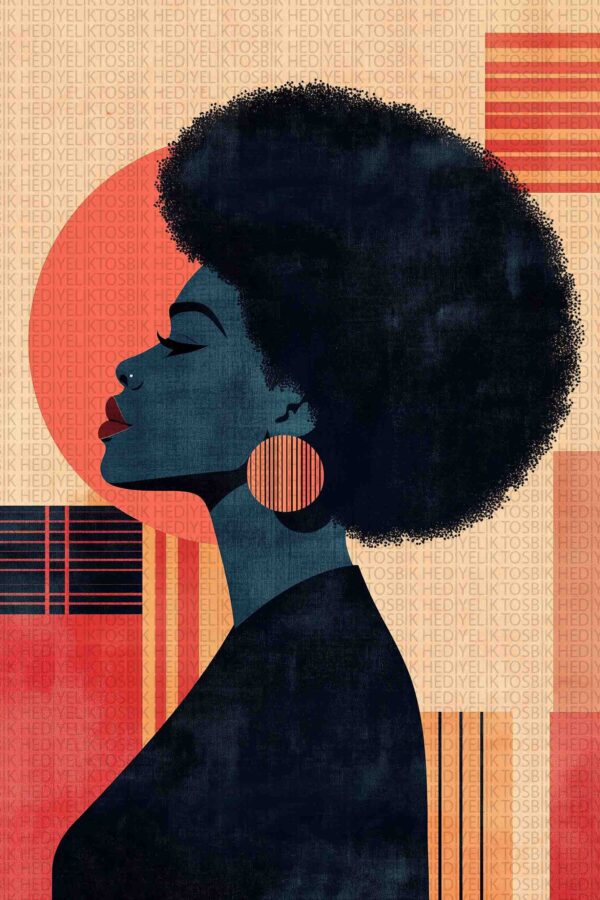 Afro Ruh – Retro Tarzda Güçlü Kadın Silueti Ahşap Poster