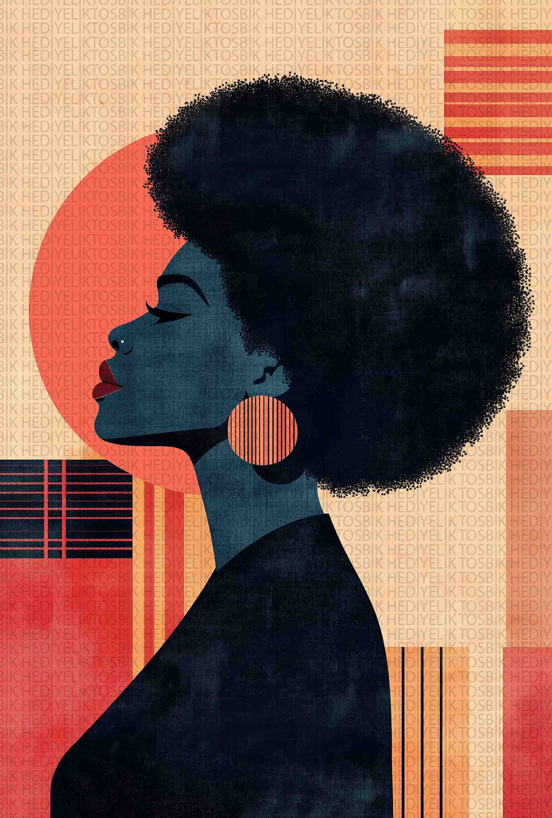 Afro Ruh – Retro Tarzda Güçlü Kadın Silueti Ahşap Poster