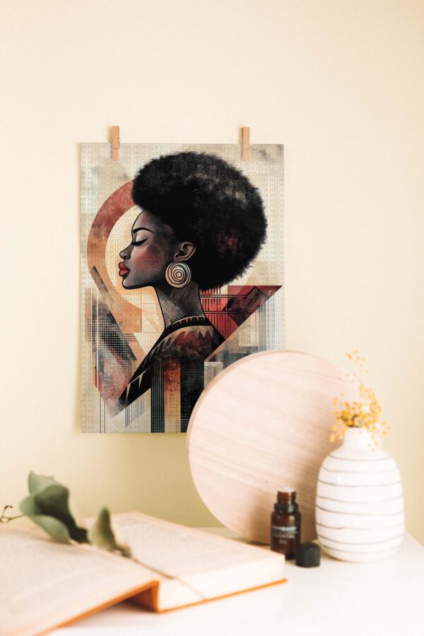Retro Afro Siluet – Geometrik Sanat Temalı Ahşap Poster
