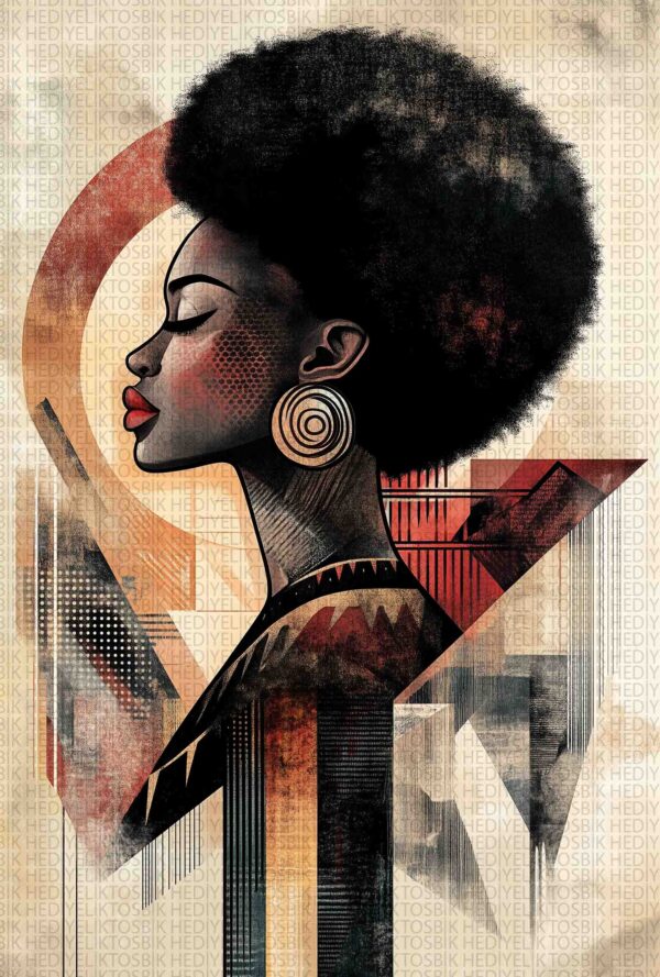 Retro Afro Siluet – Geometrik Sanat Temalı Ahşap Poster