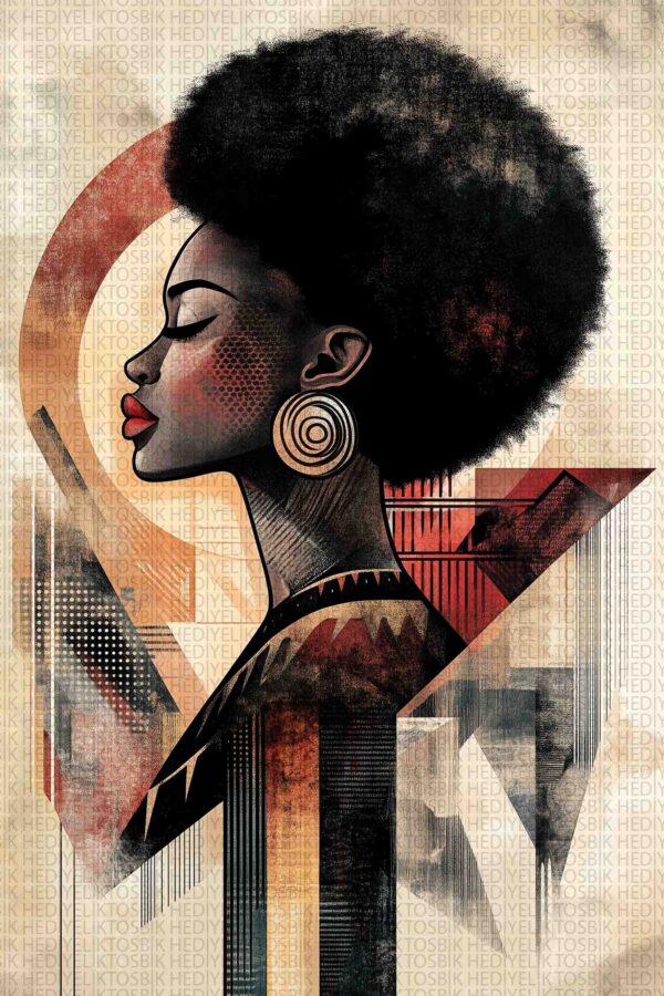 Retro Afro Siluet – Geometrik Sanat Temalı Ahşap Poster