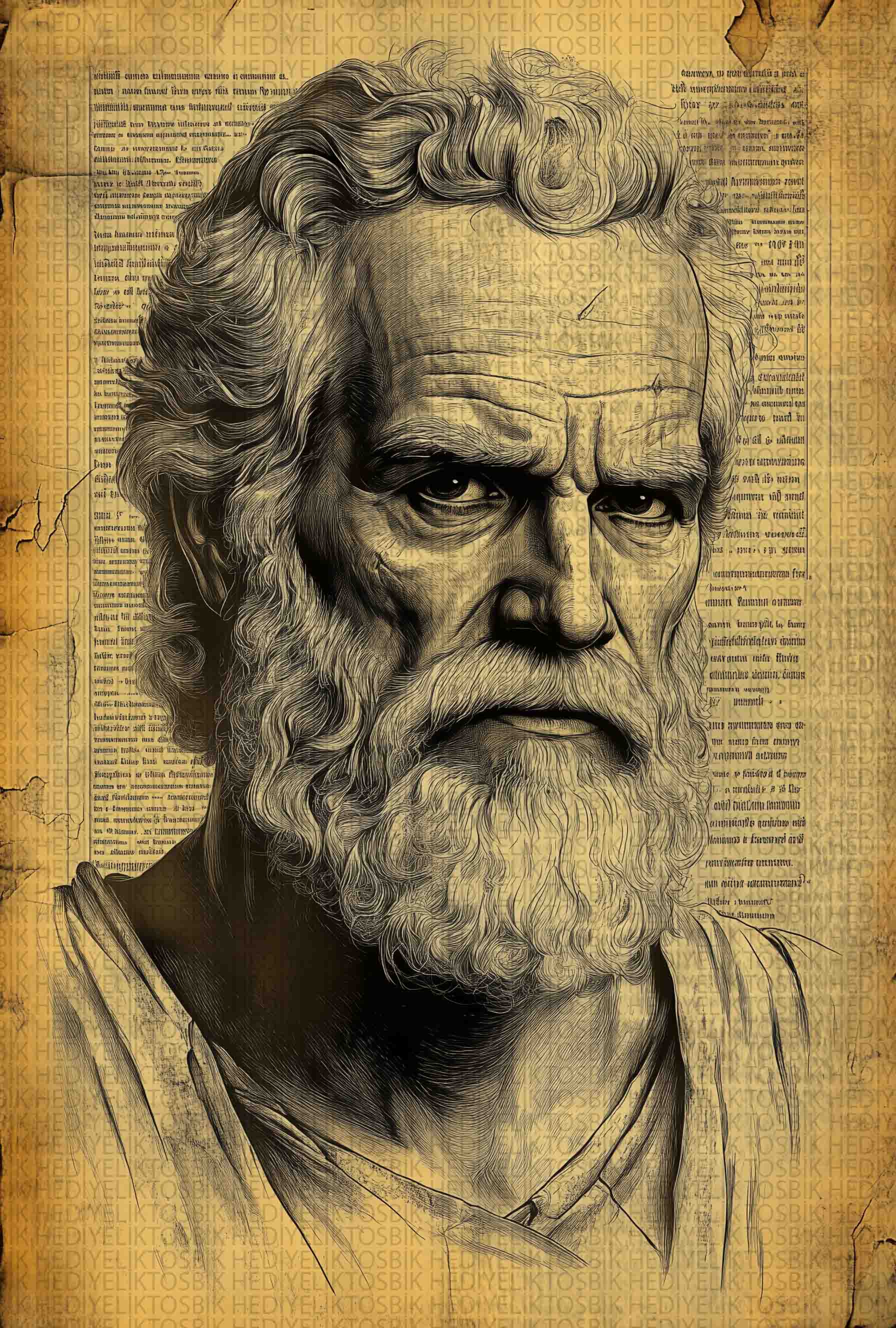 Antik Filozof Portresi – Vintage Tarz Ahşap Poster