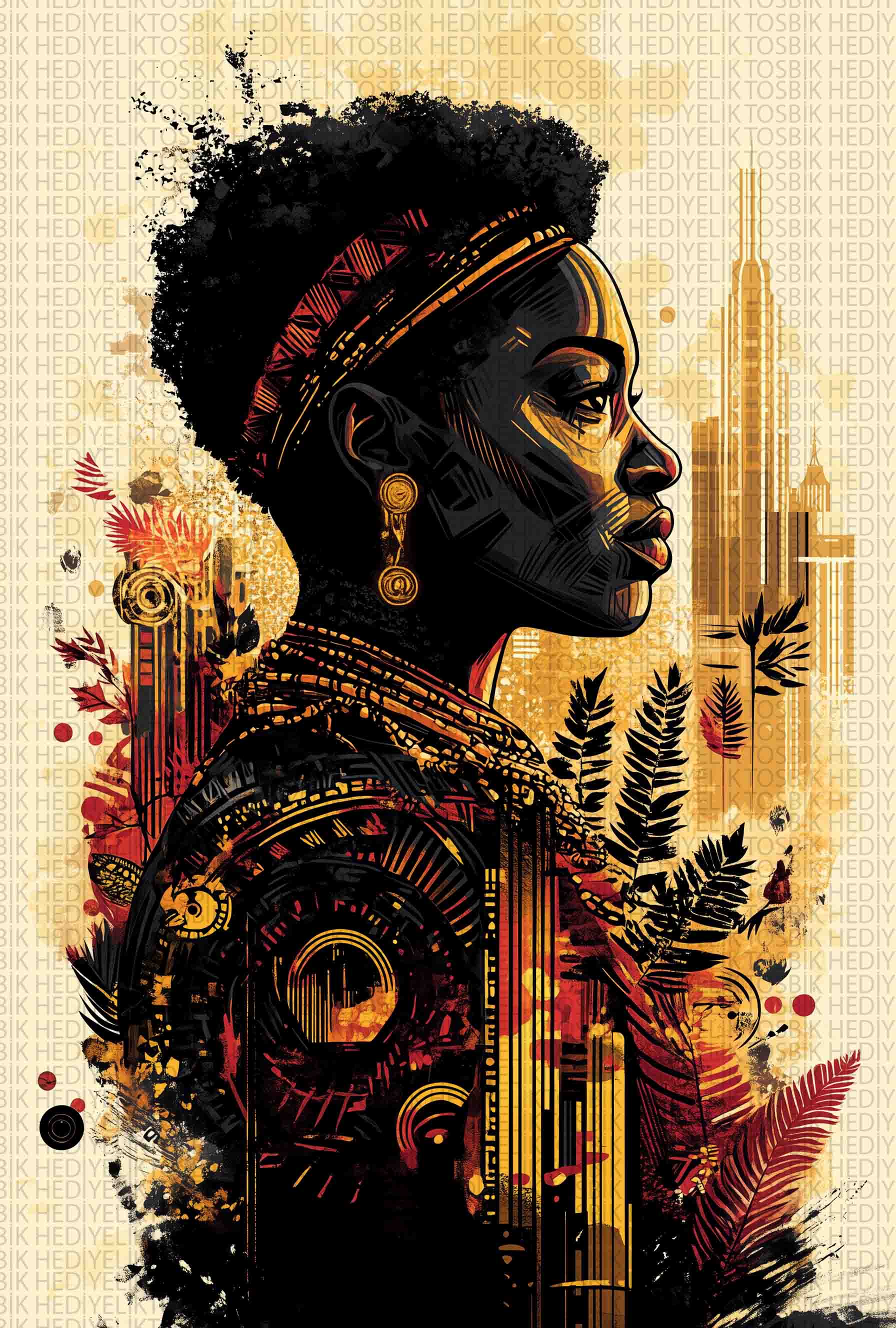 Afrika’nın Ruhu – Etnik Stil Kadın Portresi Ahşap Poster