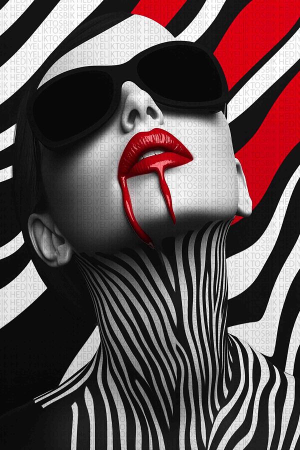 Vampir Estetiği – Zebra Desenli Gotik Pop Art Ahşap Poster