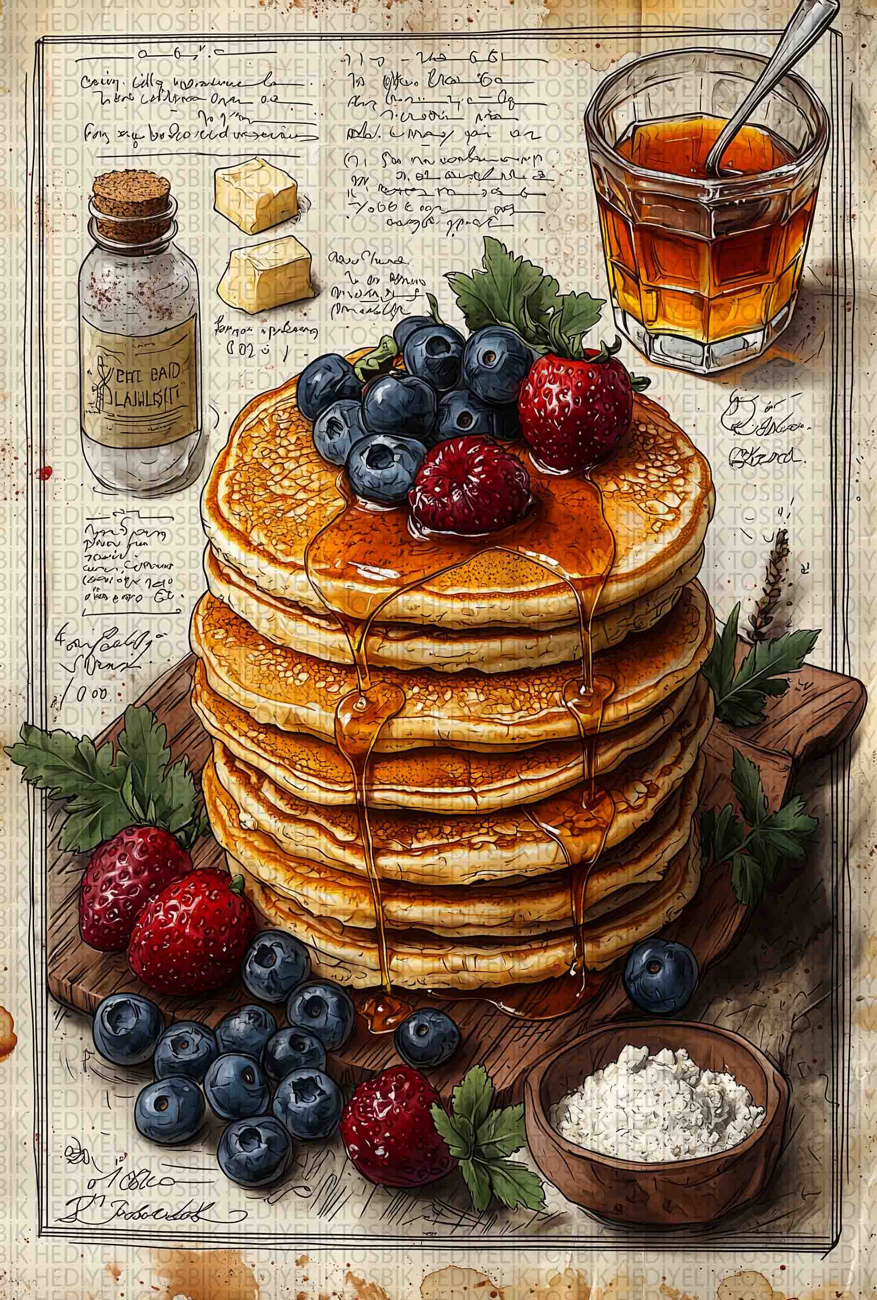 Meyveli Pancake Tarifi – Vintage Stil Ahşap Poster
