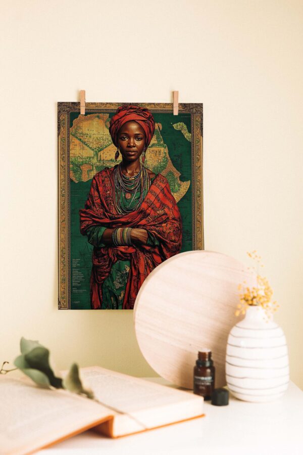 Afrika Kraliçesi Portresi – Etnik Tarzda Dekoratif Ahşap Poster