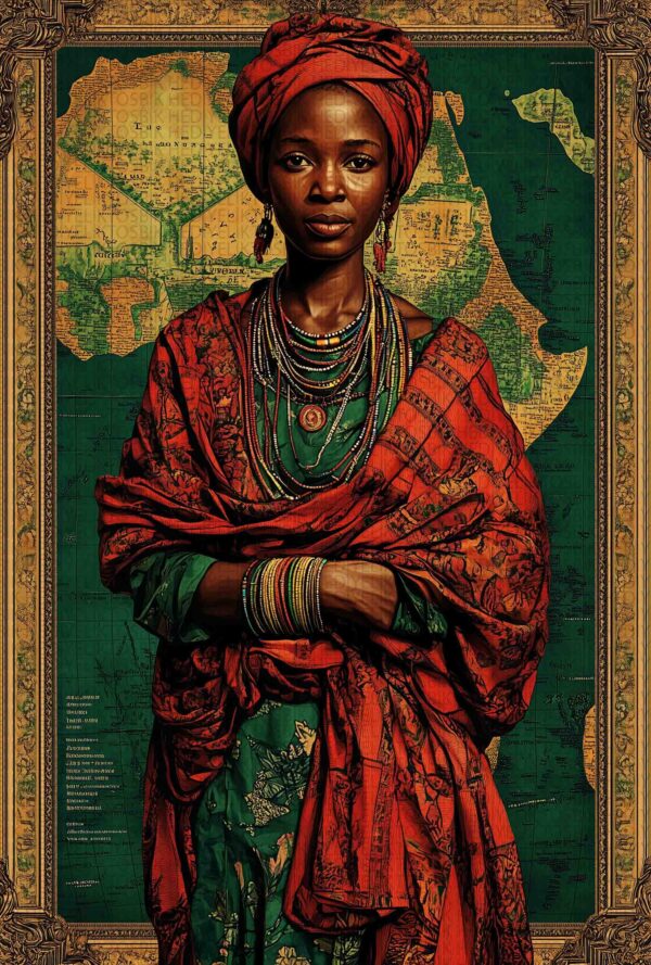 Afrika Kraliçesi Portresi – Etnik Tarzda Dekoratif Ahşap Poster