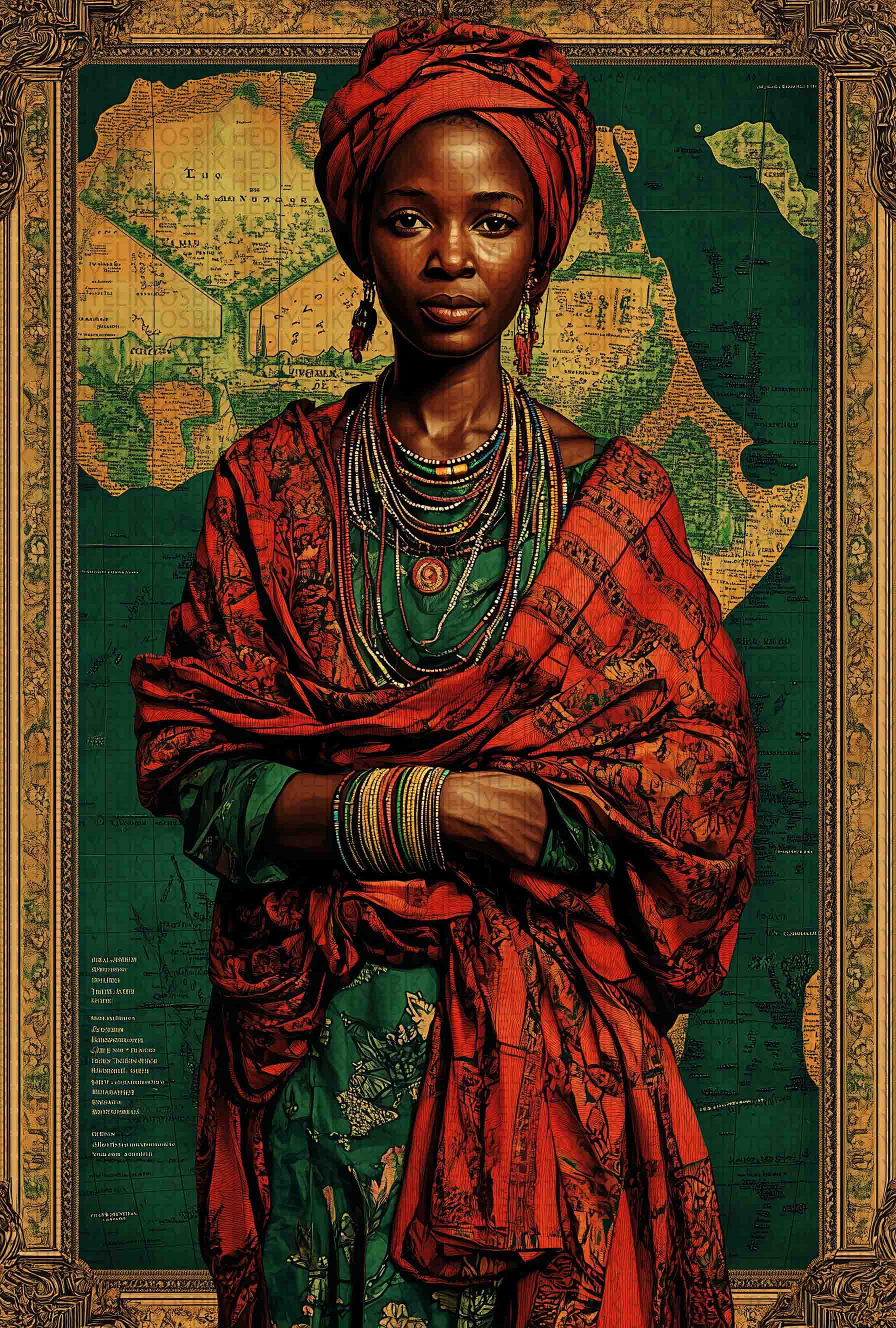 Afrika Kraliçesi Portresi – Etnik Tarzda Dekoratif Ahşap Poster