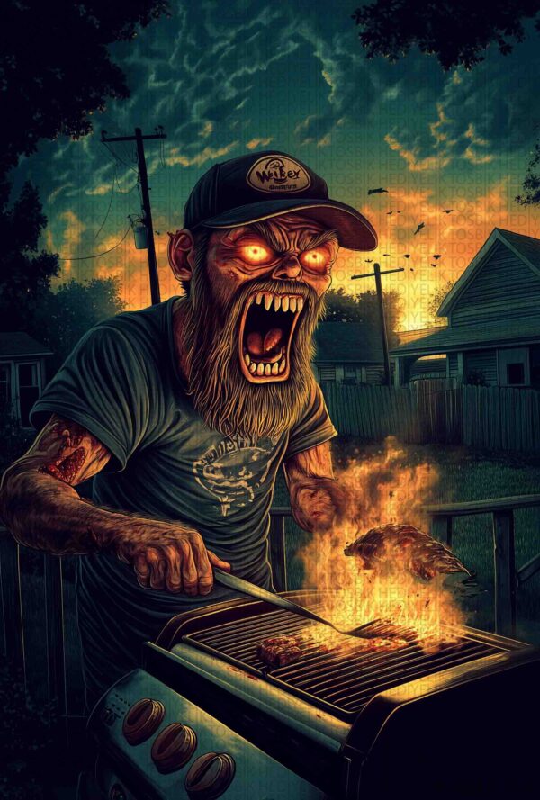 Zombi Barbekü – Korku Temalı Komik Dekoratif Ahşap Poster