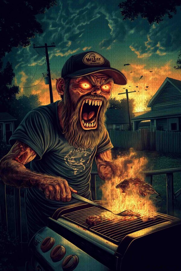Zombi Barbekü – Korku Temalı Komik Dekoratif Ahşap Poster