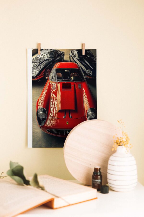 Klasik Ferrari Koleksiyonu – Retro Otomobil Temalı Dekoratif Ahşap Poster