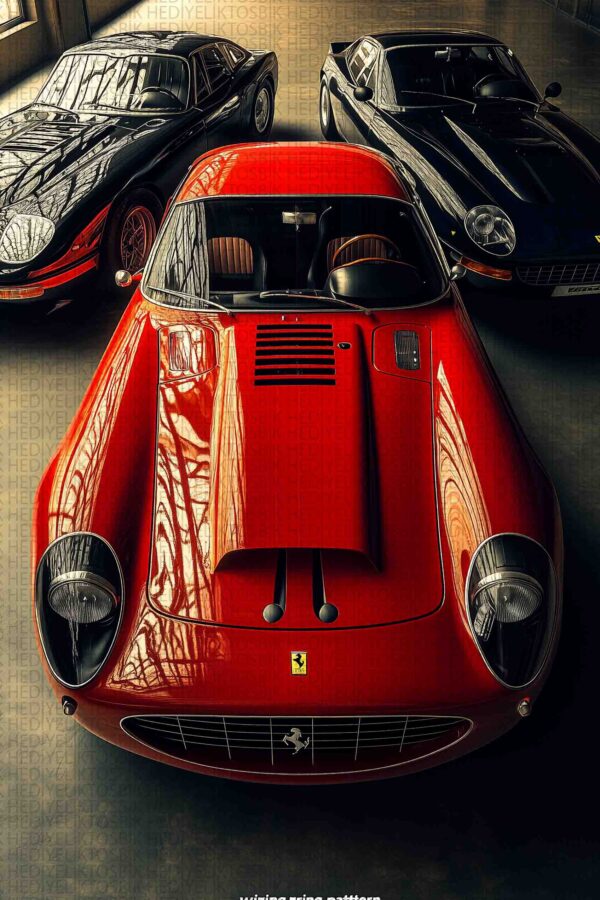 Klasik Ferrari Koleksiyonu – Retro Otomobil Temalı Dekoratif Ahşap Poster