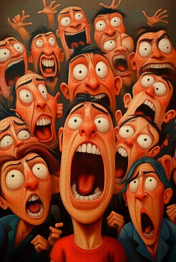 Çığlıklar – Mizahi Karikatür Stilinde Dekoratif Ahşap Poster