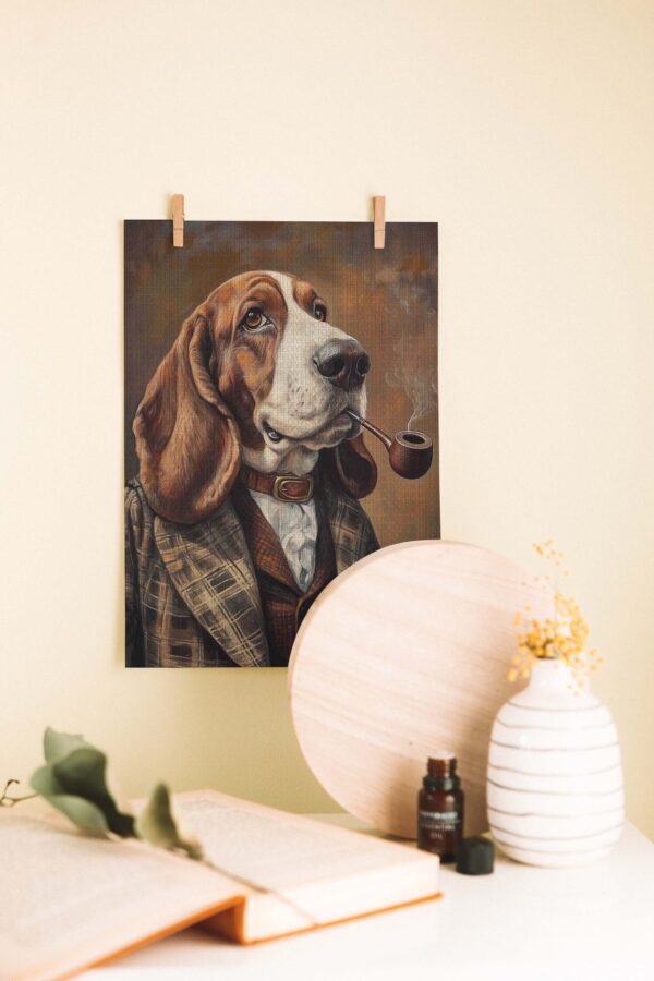 Sherlock Tarzı Pipo İçen Köpek – Vintage Tarzı Dekoratif Ahşap Poster