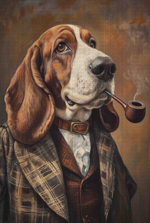 Sherlock Tarzı Pipo İçen Köpek – Vintage Tarzı Dekoratif Ahşap Poster