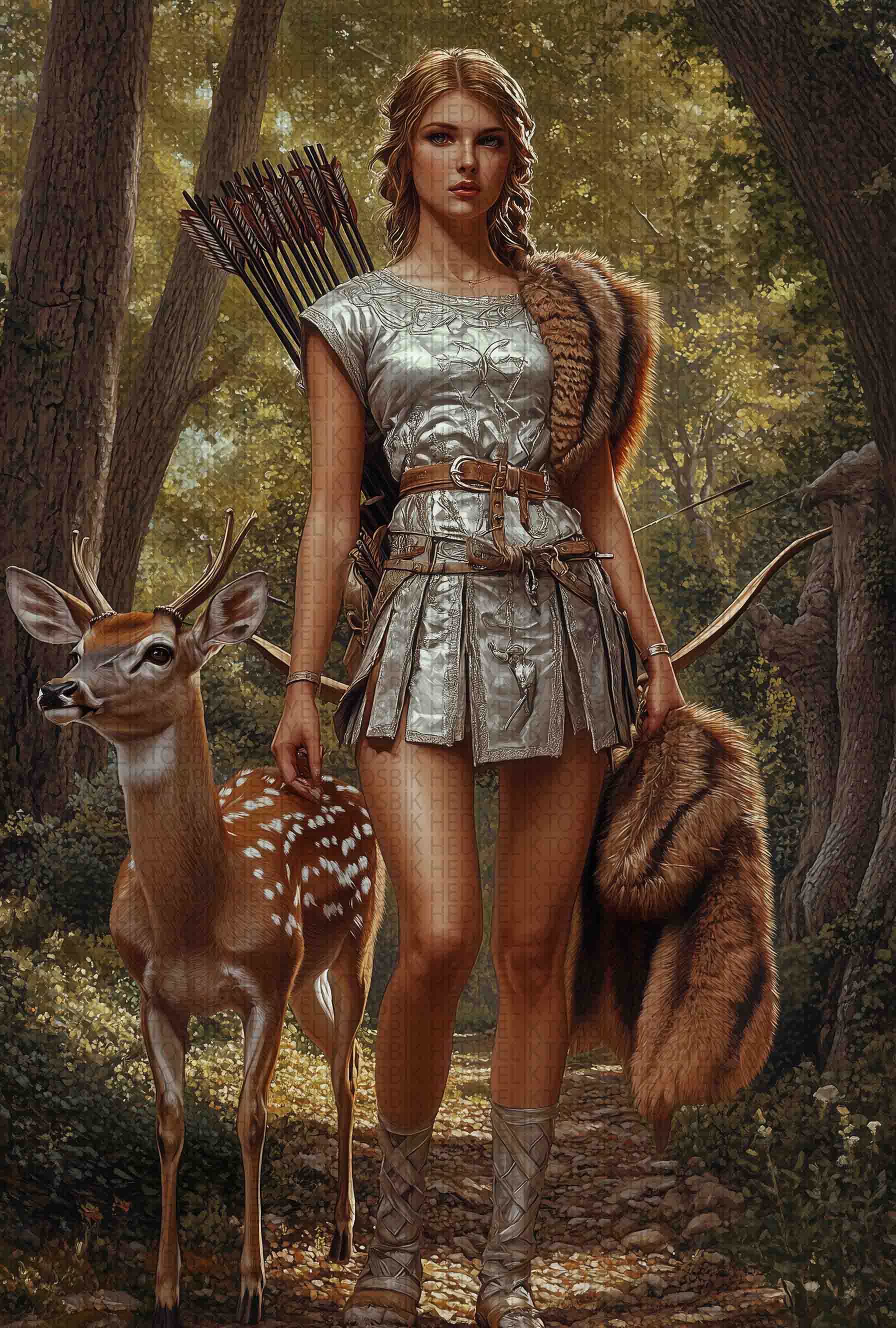 Orman Tanrıçası Artemis Temalı Dekoratif Ahşap Poster