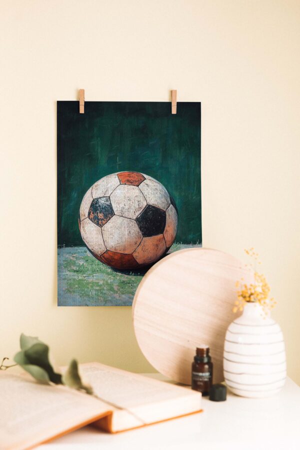 Vintage Stil Futbol Topu Temalı Dekoratif Ahşap Poster