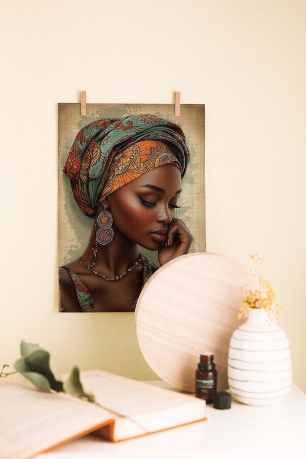 Zarafet ve Güç – Afrika Esintili Kadın Portresi Ahşap Poster