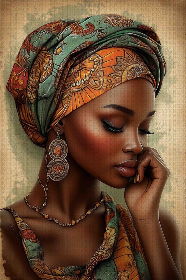 Zarafet ve Güç – Afrika Esintili Kadın Portresi Ahşap Poster