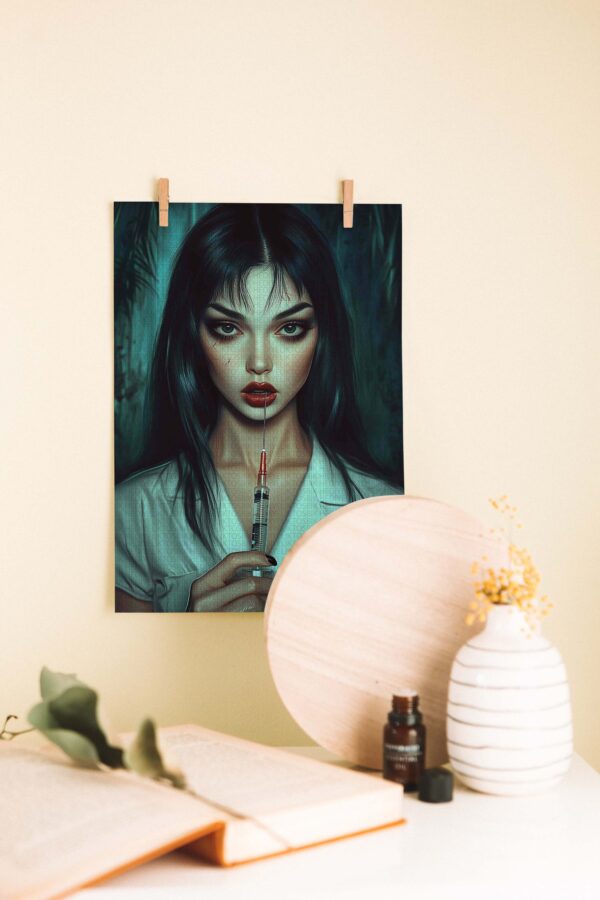 Gotik Hemşire – Karanlık Estetik Temalı Ahşap Poster