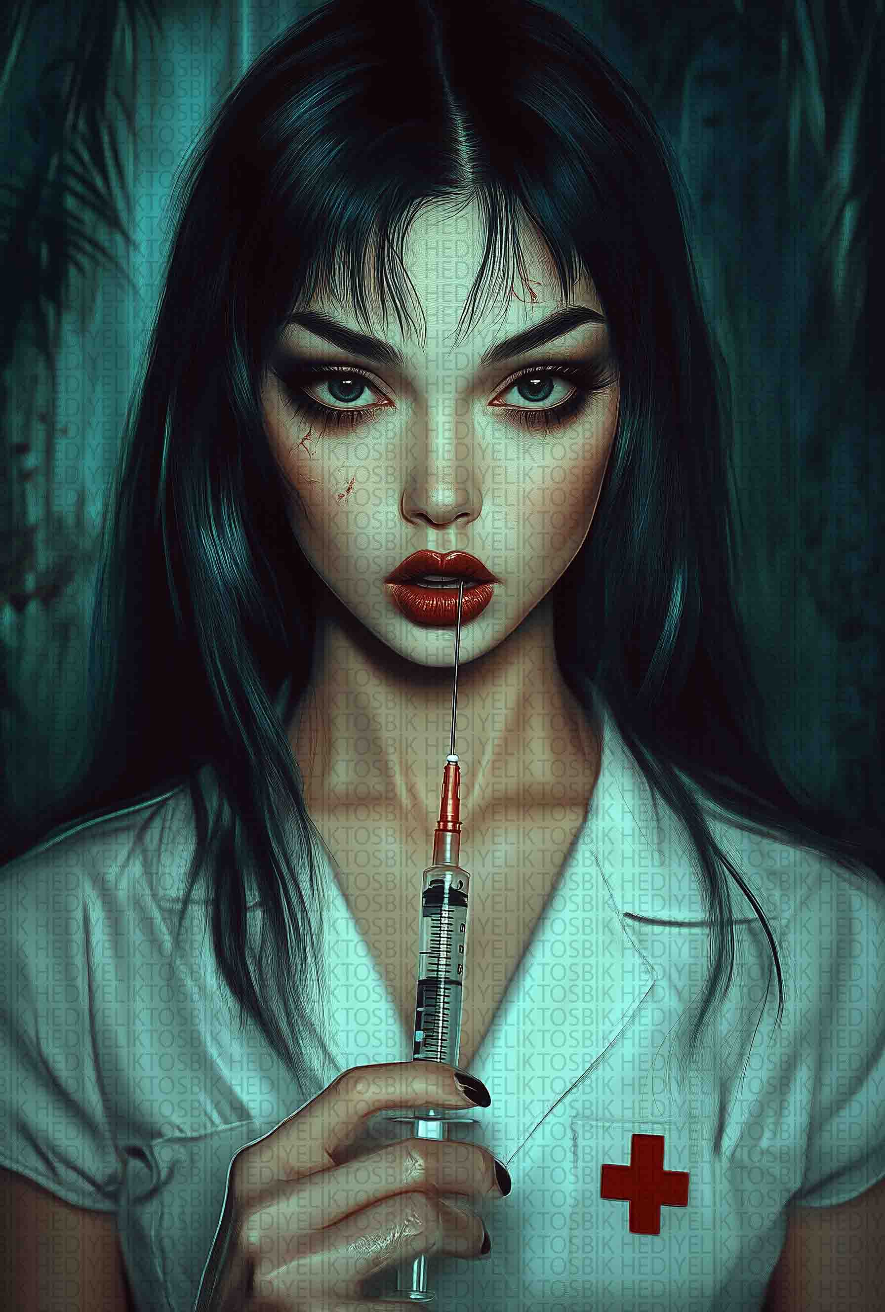 Gotik Hemşire – Karanlık Estetik Temalı Ahşap Poster