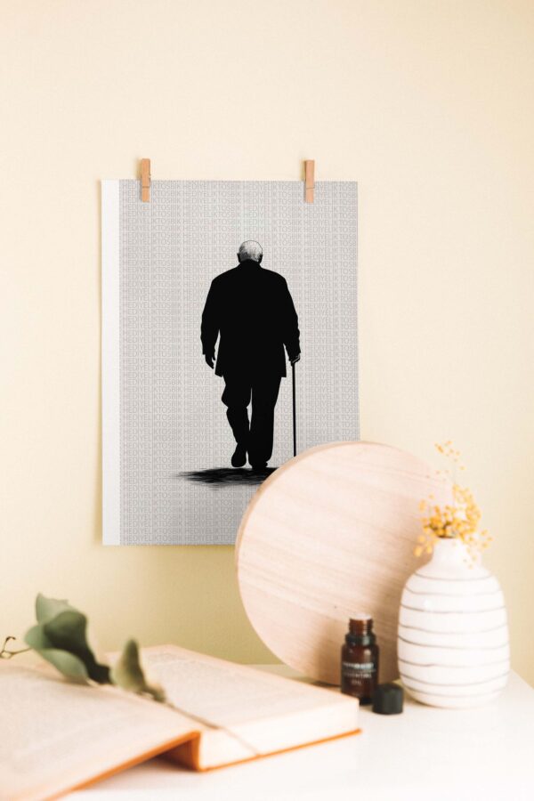Yalnız Adam – Minimalist Siyah Beyaz Ahşap Poster