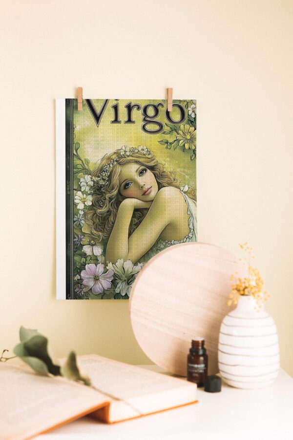 Başak Burcu (Virgo) Çiçek Kadın – Burç Temalı Dekoratif Ahşap Poster