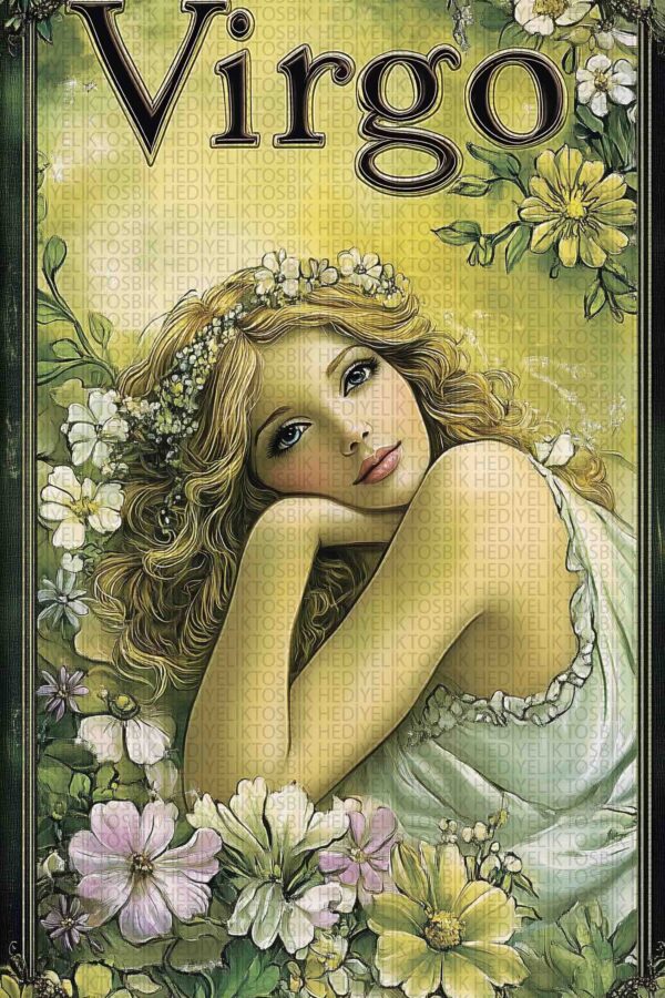 Başak Burcu (Virgo) Çiçek Kadın – Burç Temalı Dekoratif Ahşap Poster