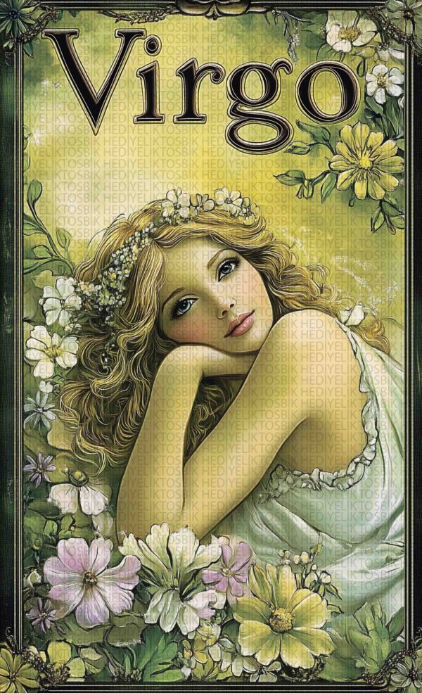 Başak Burcu (Virgo) Çiçek Kadın – Burç Temalı Dekoratif Ahşap Poster