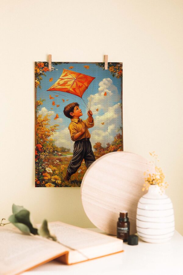 Uçurtma Uçuran Çocuk – Bahar Temalı Nostaljik Ahşap Poster