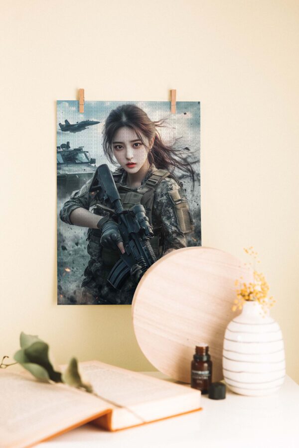 Kadın Asker – Güç ve Cesaret Temalı Ahşap Poster
