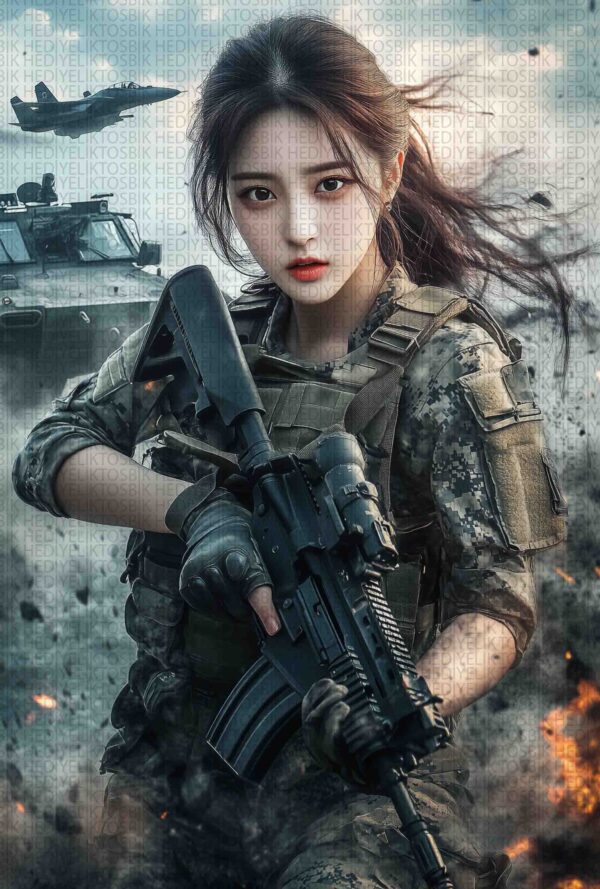 Kadın Asker – Güç ve Cesaret Temalı Ahşap Poster