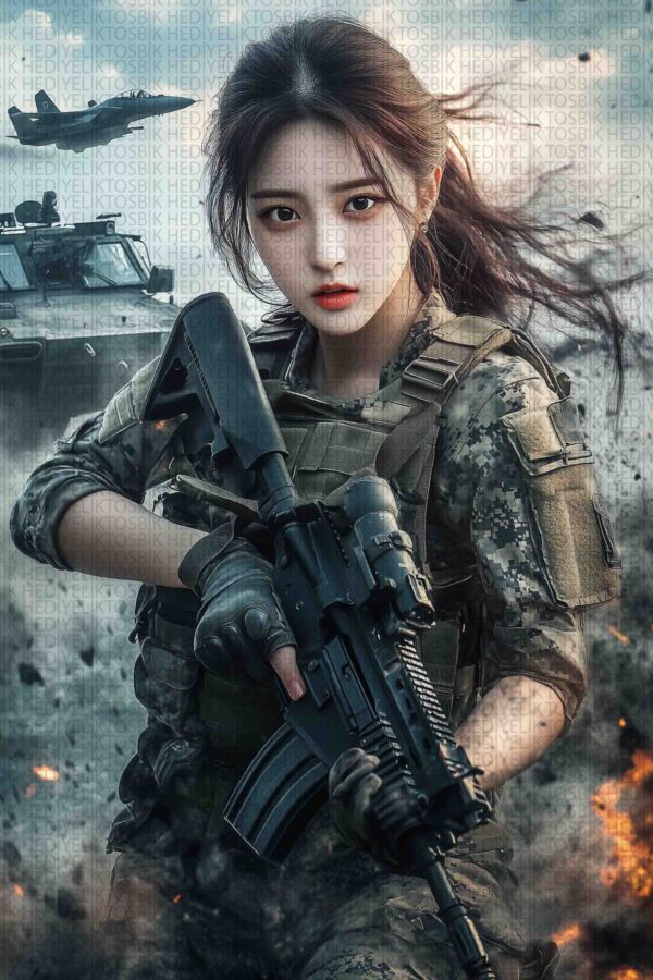 Kadın Asker – Güç ve Cesaret Temalı Ahşap Poster