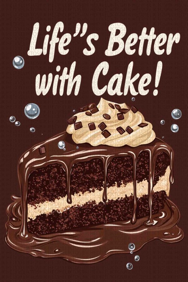 Life’s Better with Cake – Çikolatalı Pasta Temalı Ahşap Poster