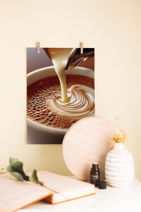 Kahve Sanatı – Kremalı Espresso Detaylı Ahşap Poster