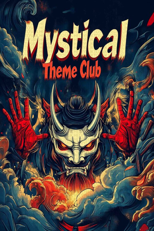 Mystical Theme Club – Japon Oni Maskesi İllüstrasyonlu Ahşap Poster