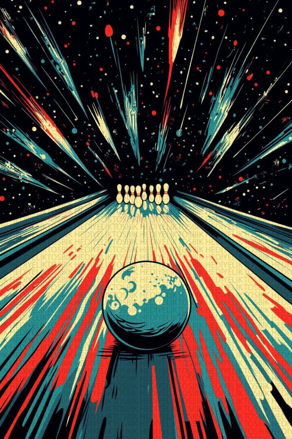 Galaktik Bowling – Retro Stil Dekoratif Ahşap Poster