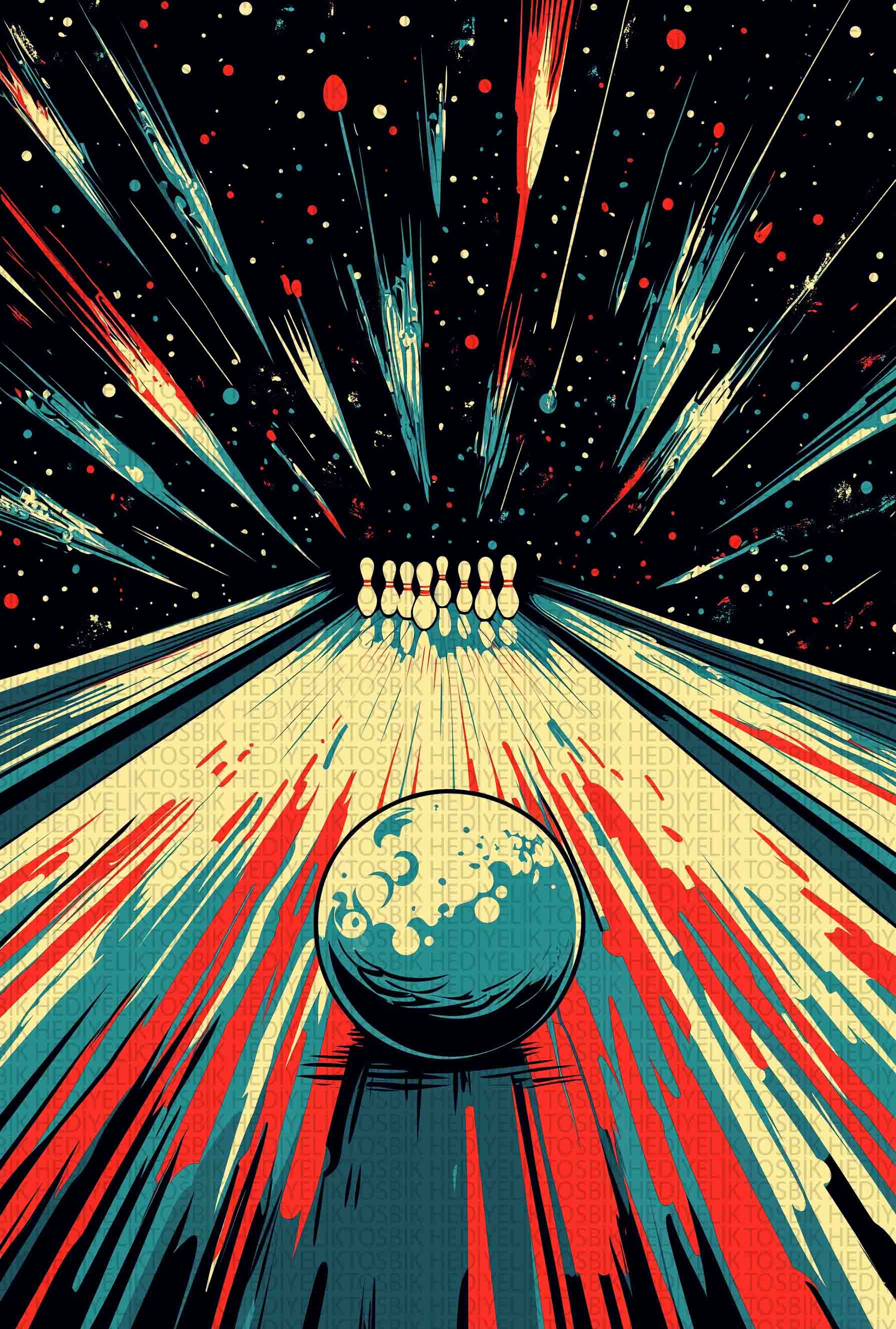 Galaktik Bowling – Retro Stil Dekoratif Ahşap Poster
