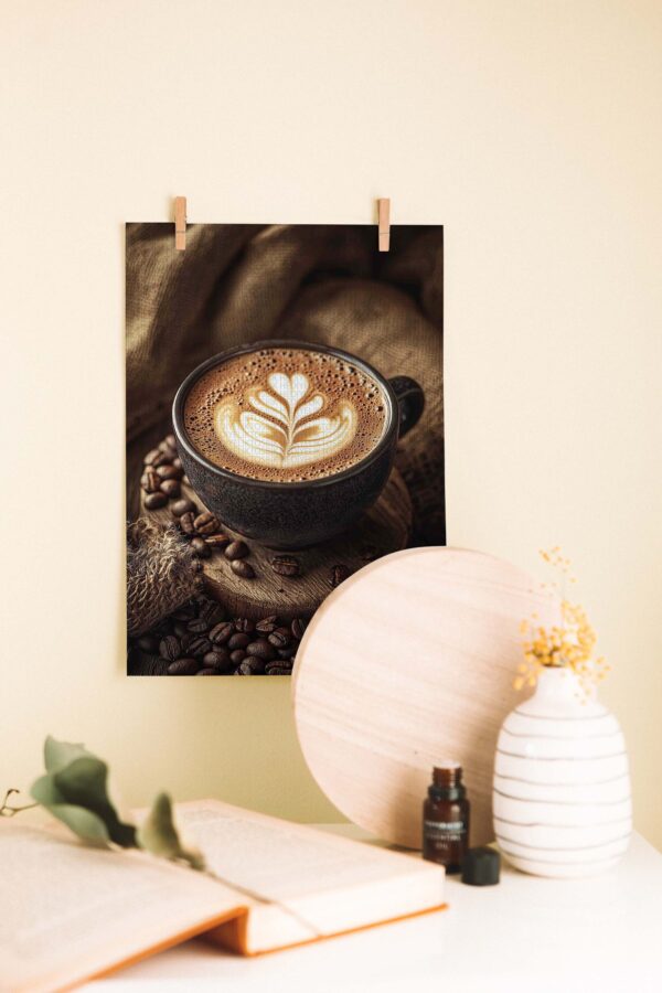 Kahve Zamanı – Latte Art Tasarımlı Ahşap Poster