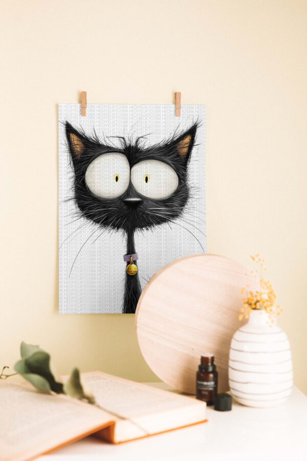 Meraklı Fare ve Şaşkın Kedi – Komik Karakter İllüstrasyonlu Ahşap Poster