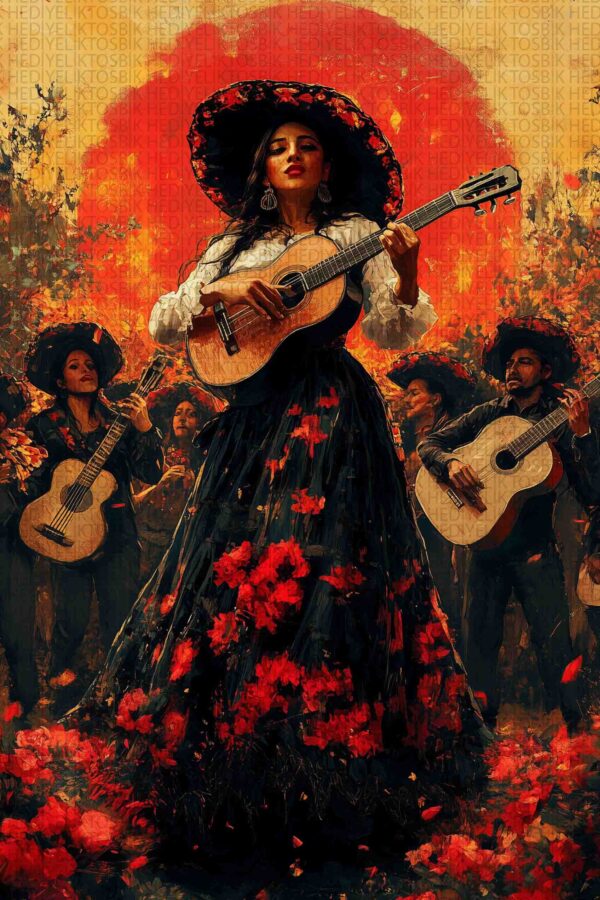 Mariachi Kadın – Tutkulu Latin Ezgileri Temalı Ahşap Poster