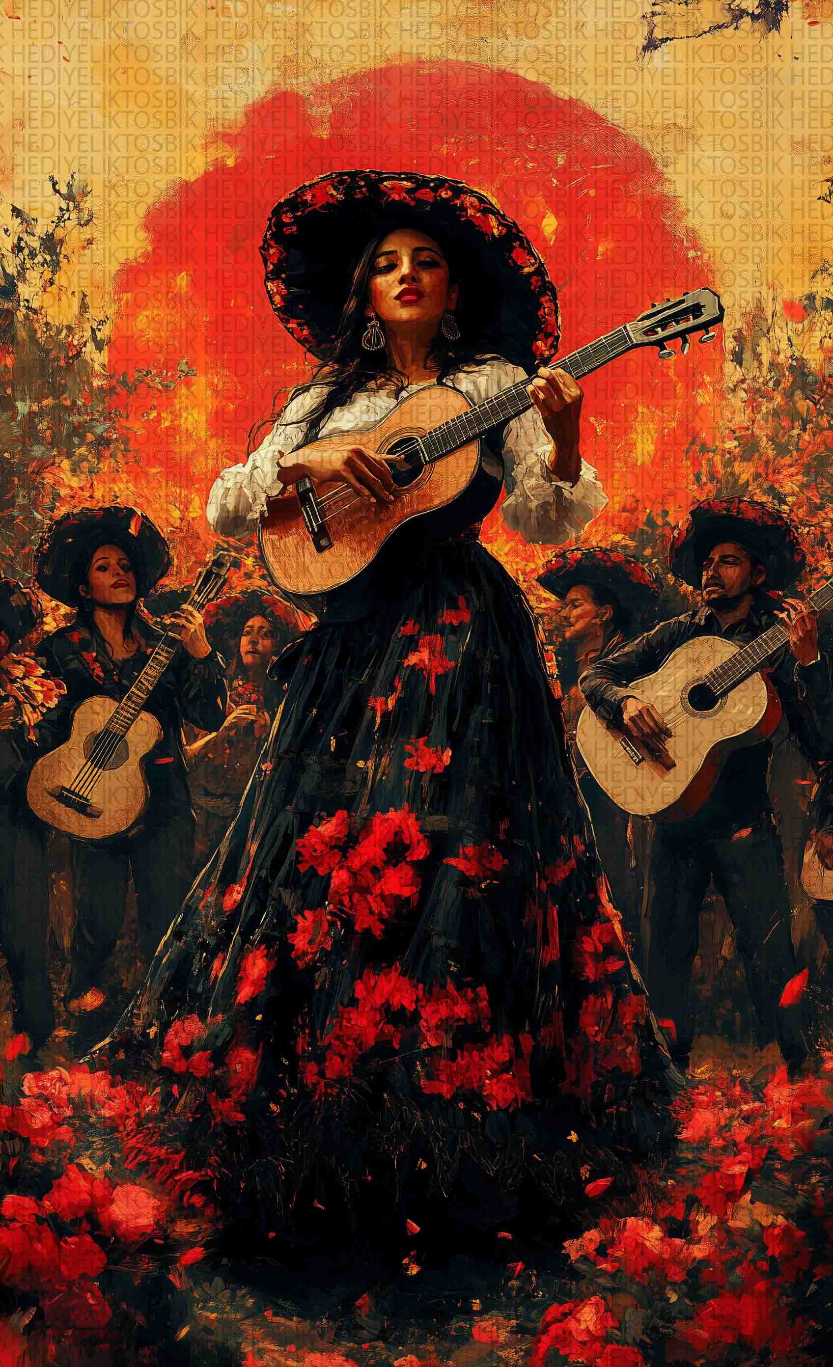 Mariachi Kadın – Tutkulu Latin Ezgileri Temalı Ahşap Poster