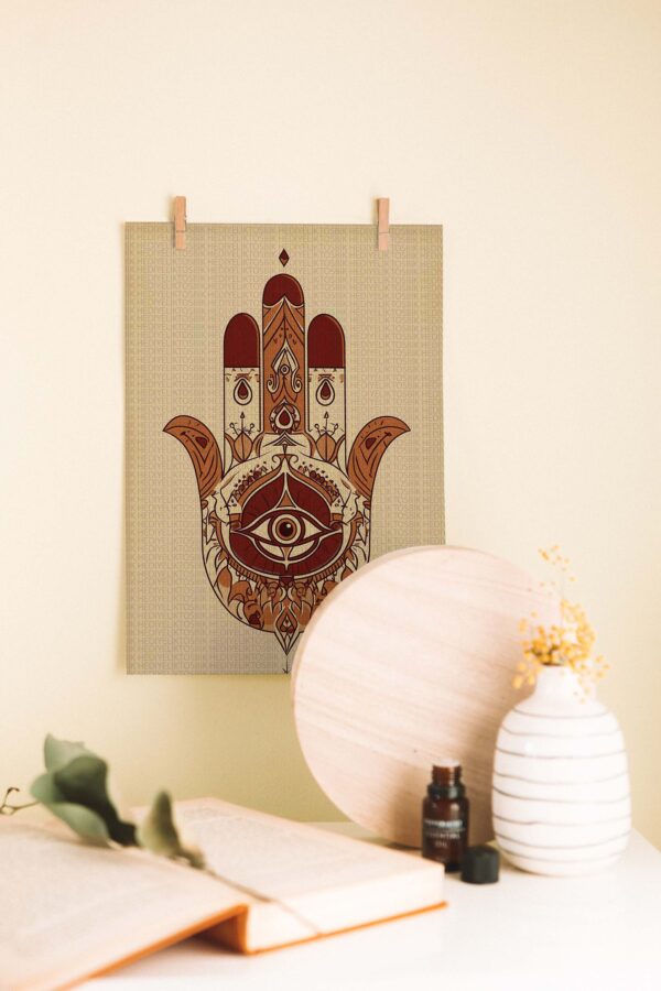 Ayşe’nin Eli – Hamsa El Figürü – Nazar Temalı Etnik Ahşap Poster