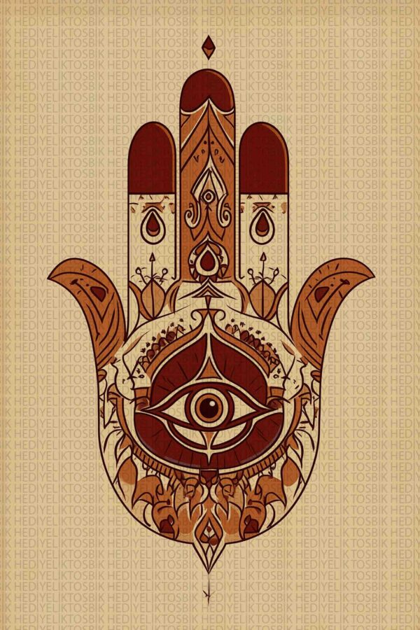 Ayşe’nin Eli – Hamsa El Figürü – Nazar Temalı Etnik Ahşap Poster