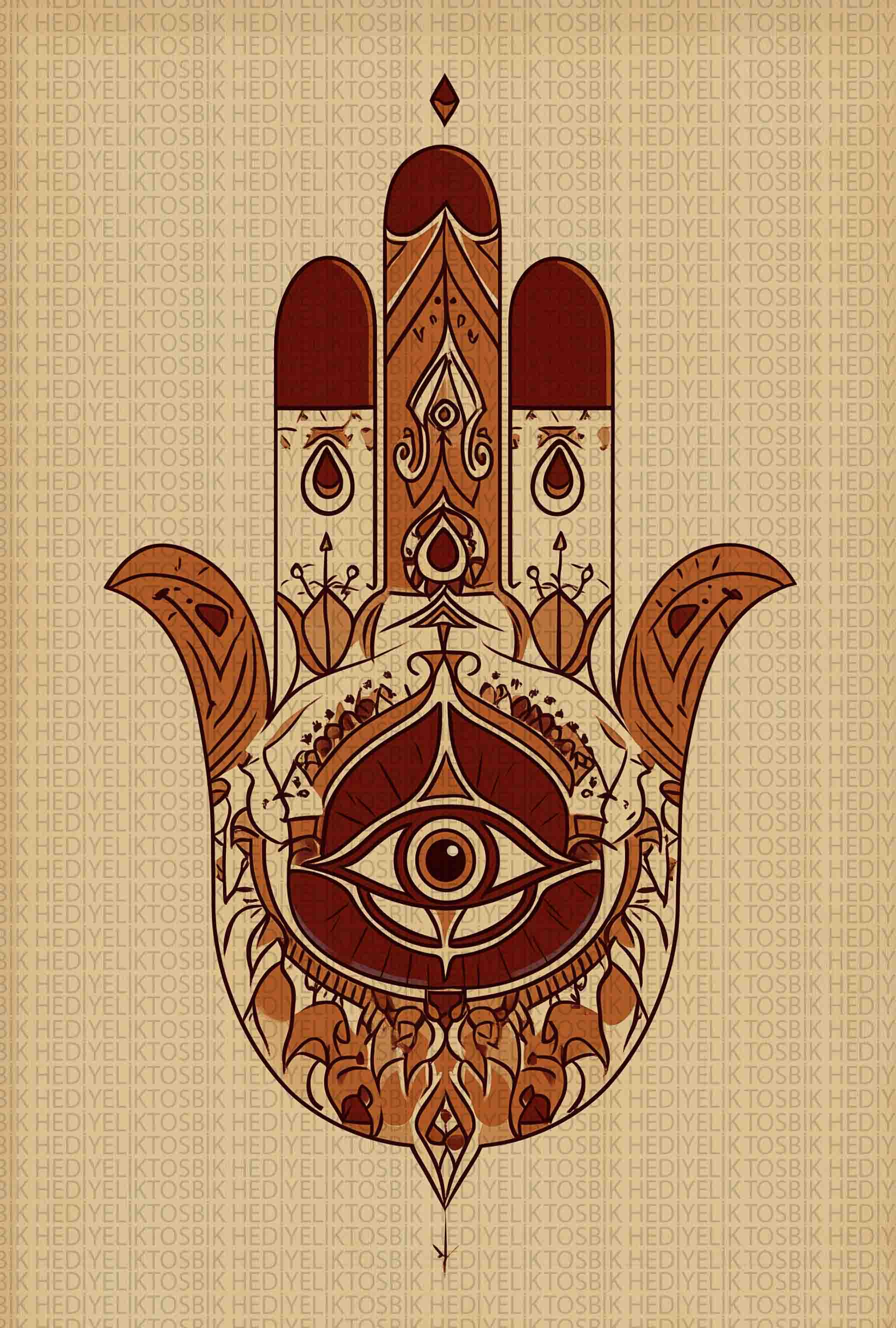 Ayşe'nin Eli - Hamsa El Figürü – Nazar Temalı Etnik Ahşap Poster