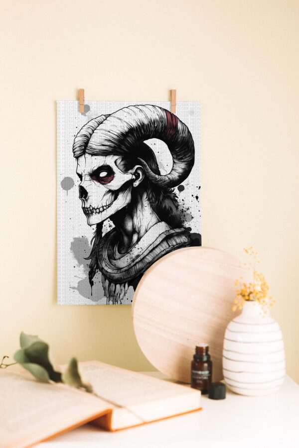 Karanlık Şövalye – İskelet Boynuzlu Gotik Ahşap Poster