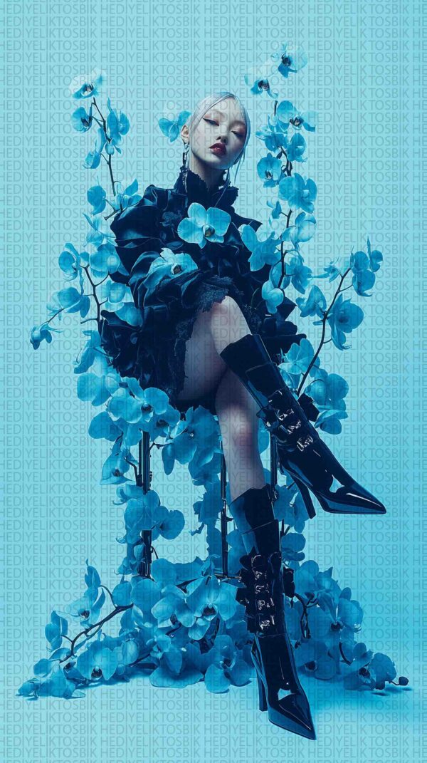 Mavi Orkide Koltuğunda Moda – Modern Sanat Ahşap Poster