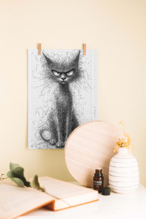 Asabi Kedi – Karakalem Stilinde Dekoratif Ahşap Poster