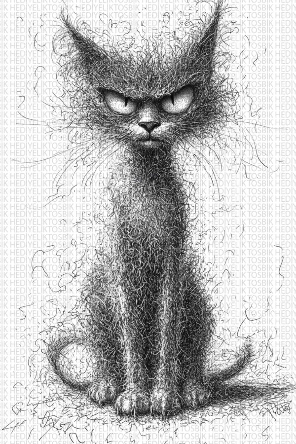 Asabi Kedi – Karakalem Stilinde Dekoratif Ahşap Poster