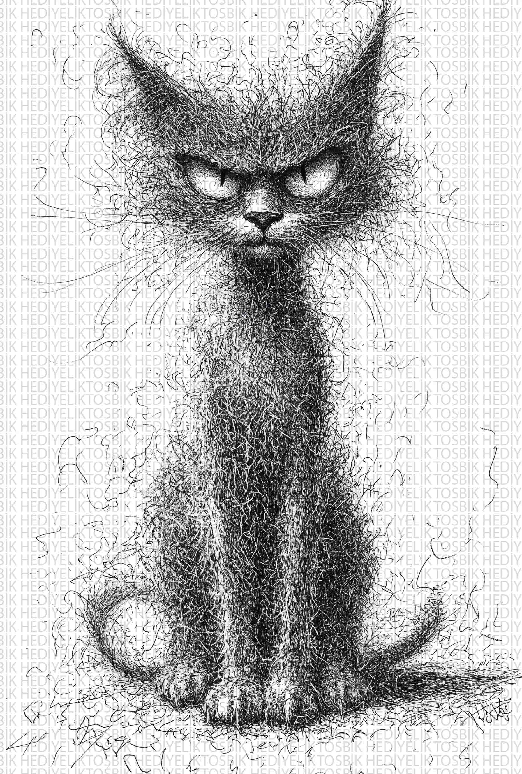 Asabi Kedi – Karakalem Stilinde Dekoratif Ahşap Poster